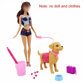 1 Takım 1:6 Bebek Evi Aksesuarları Mini Plastik Köpek + Evcil Hayvan Ekipmanları Açık Kombinasyonu barbie oyuncak bebekler Seti