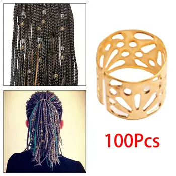 100x Dreadlocks Boncuk Hollow Desen Dekoratif Moda Açılış Saç Takı saç aksesuarları Metal Klipler Manşetleri Yüzükler Örgüler için
