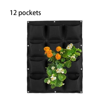 12 Cepler Dikey Ekici Duvar Asılı Dikim Çanta Siyah Cep Bahçe DIY Dekorasyon Aksesuarları Balkon Pot Çiçekler için
