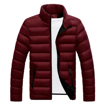2022 Kış Erkek Ceket Pamuk Yastıklı Uzun Kollu Düz Renk Kabarık Dolum Fermuar Soğuk Sonbahar Kış Rüzgarlık Ceket