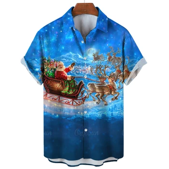 2023 Erkek T shirt üstleri 3D Baskı Santa Santa Gömlek Yaz Giyim Erkek Moda Kısa kollu Kostüm Büyük Boy 5xl bluz