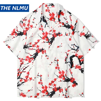 2023 Erkekler Yaz Hawaii Gömlek Çiçek Baskılı Büyük Boy Hip Hop Gömlek Kısa Kollu Harajuku Streetwear Gömlek Düğme Bluz