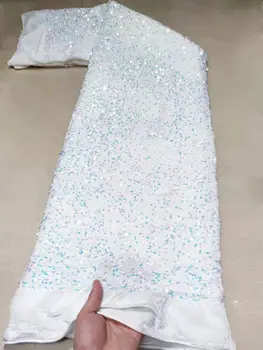 2023 Parti Elbise Afrika beyaz Sequins Kadife Dantel Kumaş Nijeryalı Düğün Dantel Kumaş yüksek kaliteli dantel Fransız Dantel Kumaş Elbise