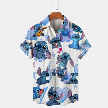 2023 Yaz gömlek Disney trend moda karikatür yıldızlararası bebek Dikiş Harajuku üst erkek yaka gömlek Disney Hawaii Gömlek