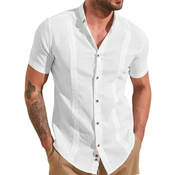 2023 Yaz Yeni Erkek Vintage Beyaz Gömlek Moda Rahat Lüks Gömlek Kısa Kollu Hawaii Gömlek Erkekler Blusas Camisa Masculina
