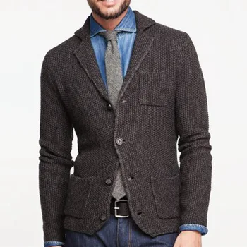 2023 Yeni Hırka Ceket Düz Renk Kalın Sıcak Rahat Kahverengi Sweatercoat Erkek Standı Yaka Örme Ceket Uzun Kollu Kazak