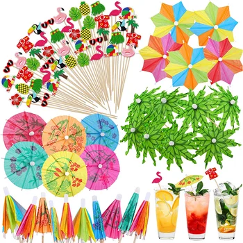 260 adet Tropikal Kokteyl Bambu Kürdan Yaz Günü Kağıt Şemsiye ve Renkli İçecek Şemsiye Luau Hawaii Plaj Partisi