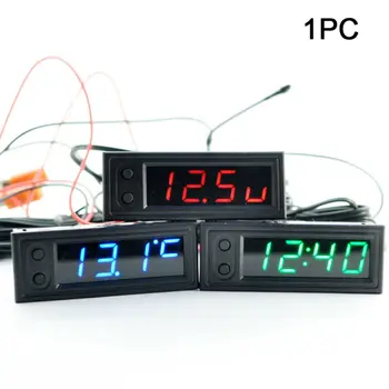 3 İn 1 Araç Termometre + Voltmetre + Saat LED Dijital Voltmetre Gerilim Panel Metre Kırmızı / Mavi / Yeşil İçin 12 V Electromobile
