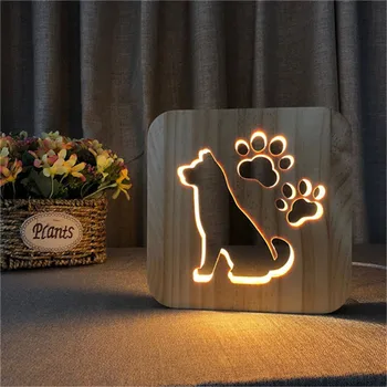3D Ahşap LED Gece Lambası Köpek Geyik Hayvan Lambası çocuk yatak Odası dekorasyon sıcak ışık fransız Bulldog USB çocuk hediye için Uyku