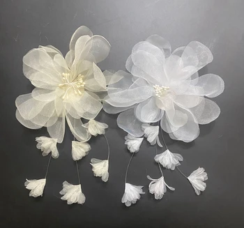 4 parça Üç Boyutlu organze dantel DIY el yapımı çiçek giyim aksesuarları dekoratif çiçek bale bebek dans eteği
