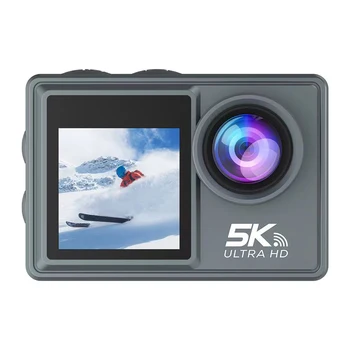 5K 30FPS Eylem Kamera Çift IPS Ekran Su Geçirmez Bisiklet Eylem Kamera HD Açık Video Kamera 170 Derece Geniş Açı WiFi Zamanlı Fotoğraf