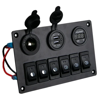 6 Gang Anahtarı Paneli ile 12 V-24 V LED Dijital Voltmetre çift USB şarj Çakmak Soket RV Kamyon Tekne SUV