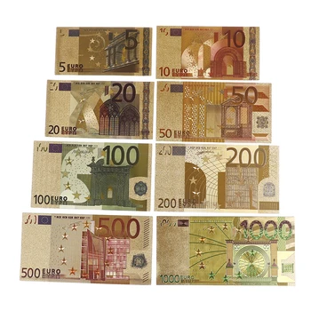 8 Adet / takım Euro Banknot Altın Folyo Kağıt Para El Sanatları Koleksiyonu Banknot Para Birimi