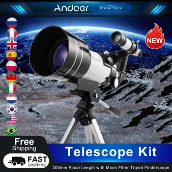 Andoer F30070M Teleskop 70mm Büyük Diyafram Astronomik Refrakter 300mm Odak Uzaklığı Teleskop Ay Filtresi Tripod Bulucu