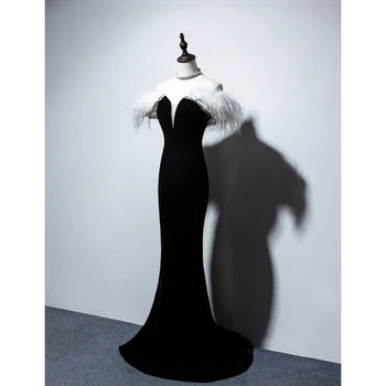 Ashely Alsa Siyah Mermaid Akşam Elbise V Boyun Tüy Korse Trompet Uzun Kadın Örgün Durum Elbise Pageant Balo elbisesi AA472