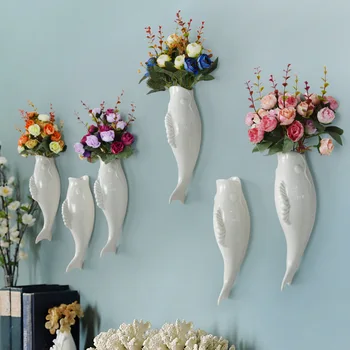 Basit modern yaratıcı seramik 3D goldfish vazo restoran duvar dekorasyon duvar asılı odası dekor
