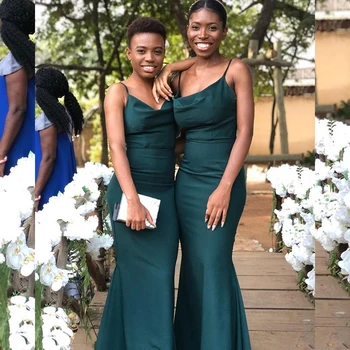 Basit Yeşil Mermaid Gelinlik Modelleri Spagetti Kat Uzunluk Afrika Düğün Konuk Parti Törenlerinde robe demoiselle d honneur femme