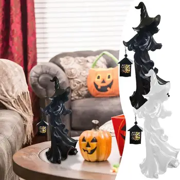 Cadı Heykel Spooky Cadılar Bayramı Cadı Heykel Fener Süs Hayalet Reçine Şekil Hellraiser Dekorasyon için Bir Hauntingly