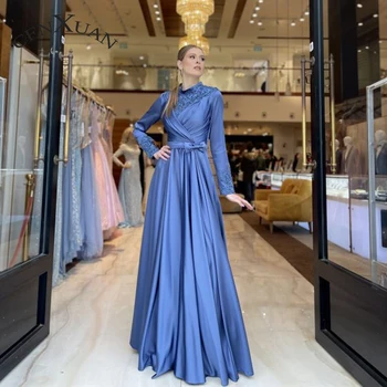 CENXUAN İyi A-line balo kıyafetleri Kadınlar İçin Boncuk Yüksek Boyun Yay Plise Uzun Kollu Vestido De Noche Sipariş Üzerine Yapılan 2023