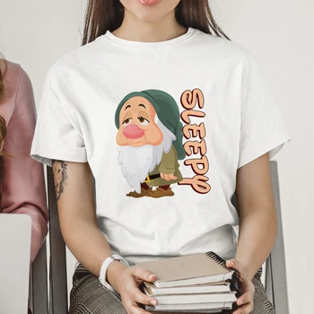 Disney Yedi Cüceler Uyku Komik kadın kıyafetleri Yaz Kısa Kollu Casual Tops Temel T-shirt Karikatür Harajuku Sevimli Lday Gömlek