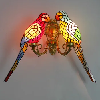 Duvar ışıkları ülke tarzı Modern papağan renkli cam canlı kuş şekli aplikleri başucu koridor Restoran duvar aydınlatma