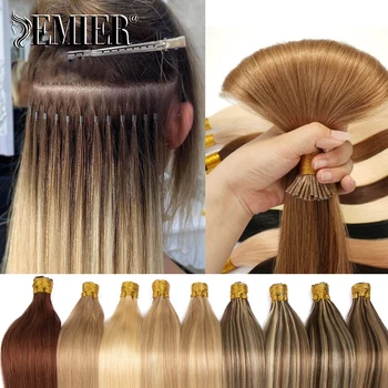 Düz I İpuçları insan saçı postiş 50 strands/Set Doğal Renk Uzantıları Keratin Kapsül 12-26 inç Vurgulamak Fusion Itip