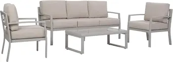 Dış mekan alüminyum mobilya seti, 4 Adet Veranda Konuşma Sohbet Kanepe Modern Oturma Seti Sehpa ve Yastık ile