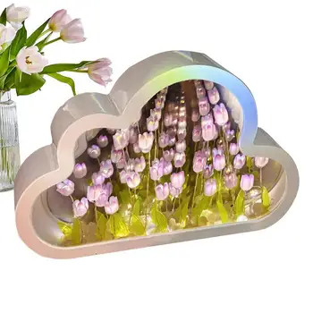 El yapımı DIY Bulut Lale Ayna Küçük Gece Lambası Kız Oturma Odası Masaüstü Dekorasyon doğum günü hediyesi Ev Dekorasyon