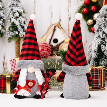 El yapımı Noel Gnome Neşeli Noel Gnome Siyah Ekose Şapka Tam Sakal Sevimli Meçhul Süs Masaüstü Dolması Ev Dekor