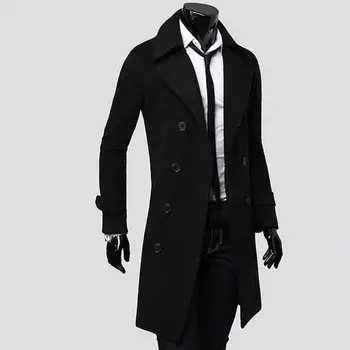 Erkek Ceket Streetwear Uzun Trençkot Yatak Açma Yaka Rüzgar Geçirmez Kalın Ceket Tüm Maç