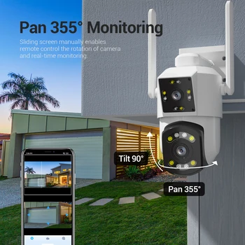 ESCAM PT210 3MP 1296P ıCam365 APP Çift Lens Kablosuz PTZ IP Kamera Tam Renkli AI İnsansı Algılama Ev Güvenlik CCTV Monitör