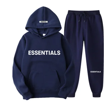 Essentials Sonbahar Kış Erkek Kadın Kapüşonlu Sweatshirt Takım Elbise Saf Pamuk Çift Koşu Tişörtü Boy Streetwear Eşofman