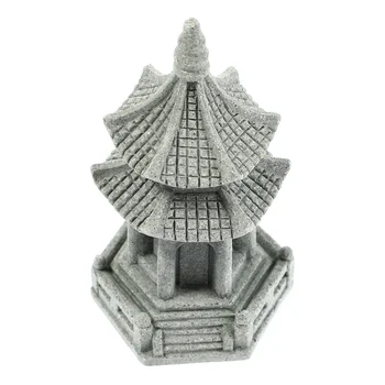 Ev Aksesuarı Büyük Altıgen Kule Pagoda Heykeli Süslemeler Minyatür Bahçe Süslemeleri Kumtaşı Küçük