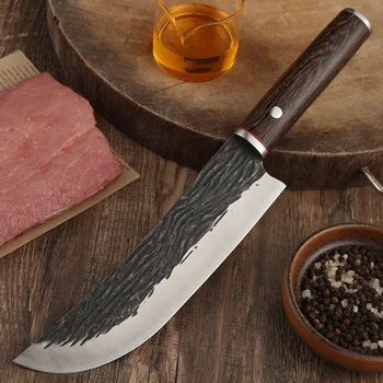 Ev Mutfak Bıçağı Paslanmaz Çelik Kasap Şef kemiksi saplı bıçak Cleaver Et Sığır Balık Dilimleme Bıçağı Açık av bıçağı
