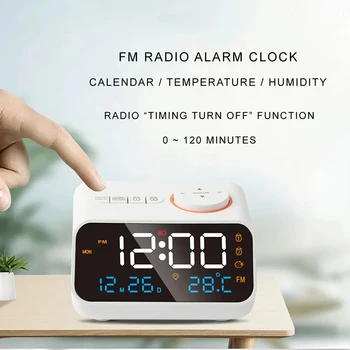 FM Radyo LED çalar saat Başucu Uyandırma Dijital Masa Takvimi Sıcaklık Termometre Nem Higrometre Yaşlılar İçin
