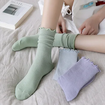 Fırfır Çorap Kadın Beyaz Siyah Fırfırlı Lolita Tarzı Japon Kızlık Sevimli Kawaii Pamuk Harajuku Prenses Ekip Çorap Calcetines