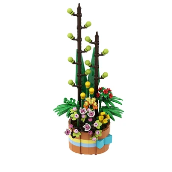 Gobricks MOC Yaratıcılık Saksı Botanik Çiçek Sepeti Modeli Yapı Taşları Şehir Romantik Dekoratif Ev Tuğla Bitki Oyuncaklar