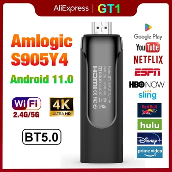 GT1 4K Akış TV çubuk mini PC Amlogic S905Y4 Android 11 Google TV akıllı TV kutusu 2.4 G/5G Çift Wifi 802.11 ac BT 5.0 AV1 2G 8G televizyon kilidi
