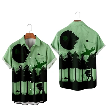 Hawaii Gömlek Erkekler için Yeşil Renk Yaratıcı Boyama Kısa Kollu Gömlek ABD Tarzı Yaz Üstleri Nefes