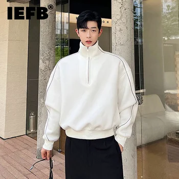 IEFB erkek Ayakta Yaka Tişörtü Sonbahar Kış Giyim Kontrast Renk Paneli Çizgili Eklenmiş Kazak Kore Tarzı 9C1354