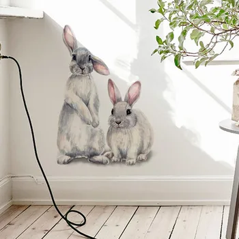 Iki Sevimli Tavşan duvar çıkartmaları Çocuk Odası Ev Dekorasyon İçin Çıkarılabilir Duvar Kağıdı Oturma Odası Yatak Odası Duvar Tavşan Çıkartmaları DIY