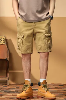 Iş giysisi Şort erkek Yaz Amerikan Gevşek Retro 5 Mahsul Pantolon Moda Marka Dış Giyim Spor Haki Pantolon