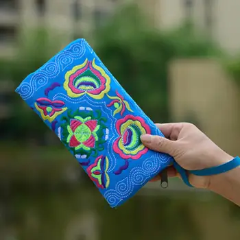 Kadın el çantası Para nakit Tutucu telefon saklama kutusu Etnik El Yapımı İşlemeli Bileklik Çanta Fermuar Çanta uzun cüzdan