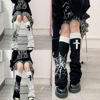 Kadın Moda bacak ısıtıcıları Örümcek Ağları Örgü Uzun Bacak Çorap Sıcak Öğrenciler Kızlar 90s Çizme Çorap Rahat Y2K Streetwear