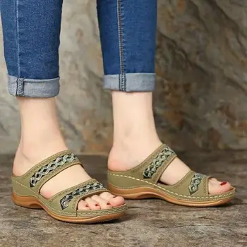 Kadın Sandalet ortopedik terlikler Burnu açık Yaz Ayakkabı Vintage Düşük Topuklu Kadın platform ayakkabılar Düzeltici Sünger Yürüyüş Sandalet