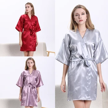Kadınlar Seksi Taklit Buz İpek Pijama Bayanlar Pijama Sıcak Satış Kimono Bornoz Yarım Kollu Gecelikler Pijama Gecelik