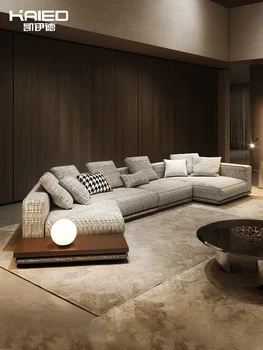 Kaide kavisli kanepe modern minimalist büyük düz dairesel oturma odası İtalyan minimalist pamuk keten tarzı kumaş penye