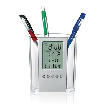 Kalem kalemlik Dijital LCD masa alarmı saat kalemlik Takvim Zamanlayıcı Sıcaklık Masaüstü Elektronik Saat Ofis