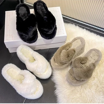 Kış Artı Boyutu kadın Slayt Platformu 2023 Yeni Kapalı Anti kayma Kauçuk Moda düz ayakkabı kadın Rahat Ev Ayakkabıları