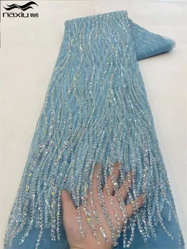 Madison-Afrika Payetler Boncuklu Dantel Kumaş, Payetli Nakış, Fransız Nijeryalı Dantel Kumaş, düğün elbisesi, Yüksek Kalite, 2023